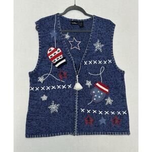 Vtg One Resource Patriotic Mittens Sweater Vest XL Grannycore Embroidered 90s